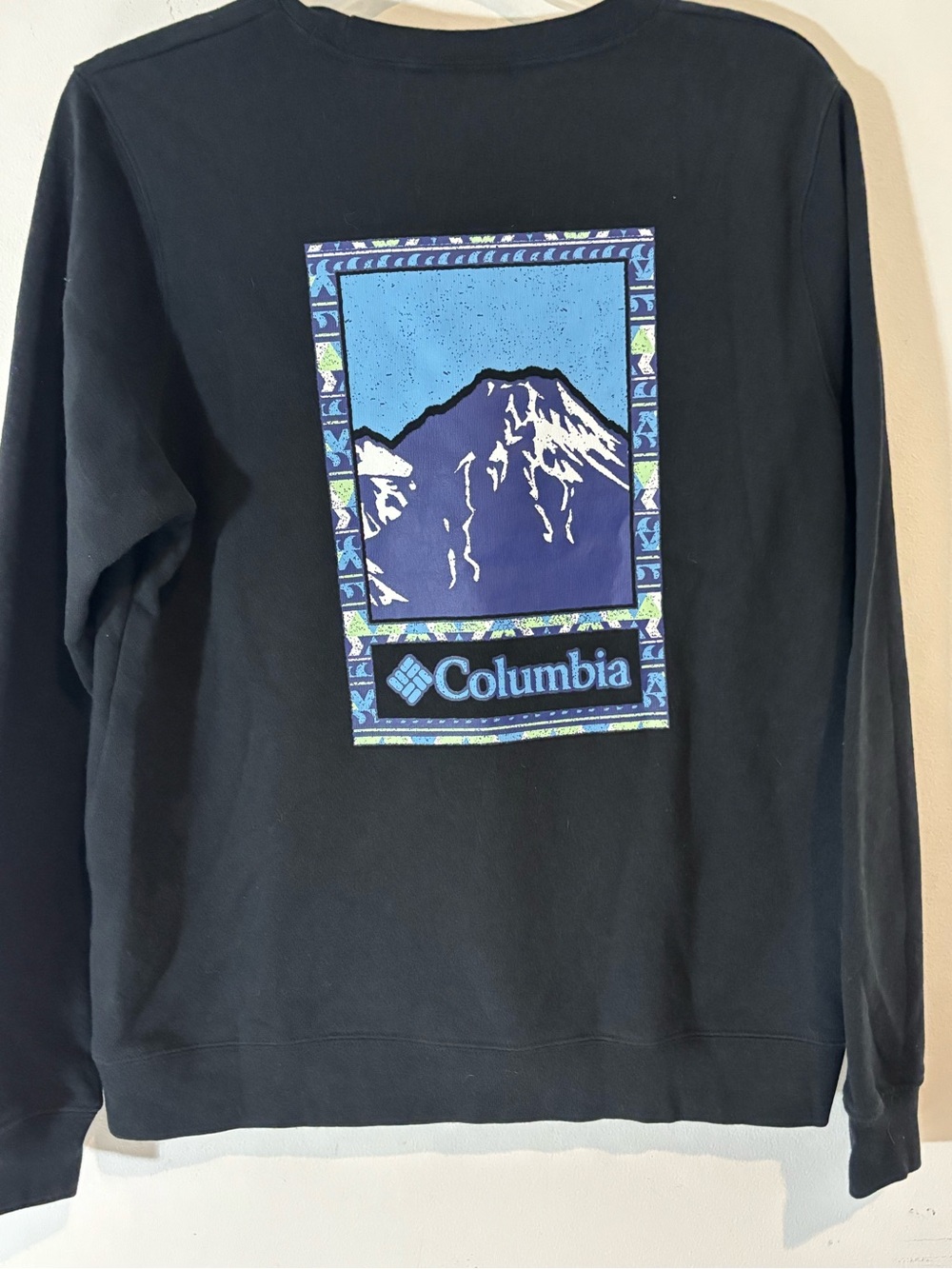Columbia Womens Medium Crewneck Pullover Sweatshirt Mountain Black Blue Casual